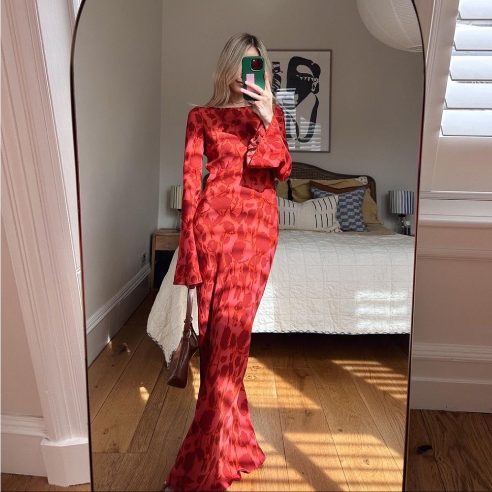 Realisation Par Red Floral Satin Maxi Dress